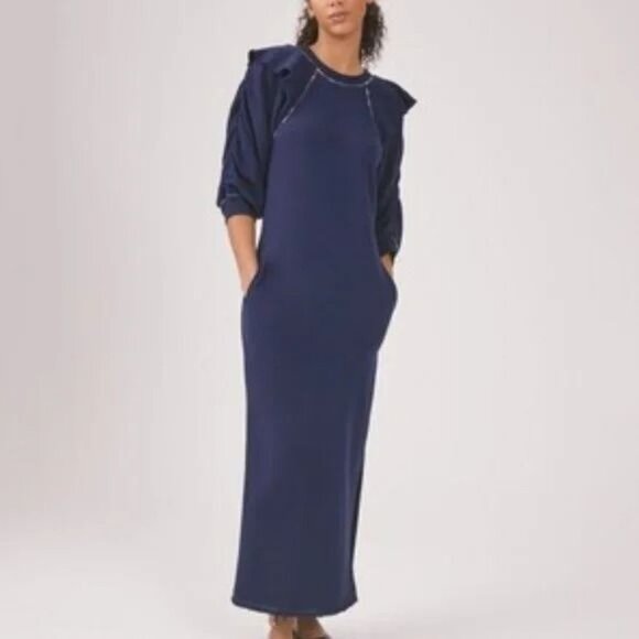 Something Navy Maxi Ruffle Sweatshirt Dress Small - Picture 3 of 7